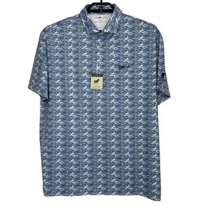 Horn Legend Mens Bamboo Charcoal Luxury Polo Shirt Sz XL Blue Print Short Sleeve